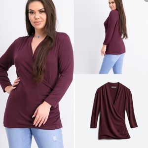 Petite Surplice Wrap Ruched Knit Top